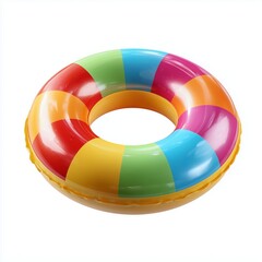 Obraz premium Vibrant rainbow inflatable swim ring for summer fun poolside colorful playful relaxed atmosphere joyful experience