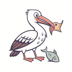 Naklejka premium Cartoon vector illustration of a pelican and stork, flying wild birds with feathers and beaks