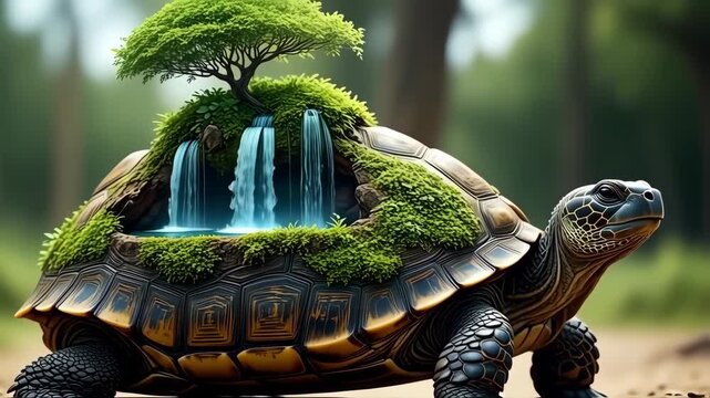 Turtle with miniature landscape on shell