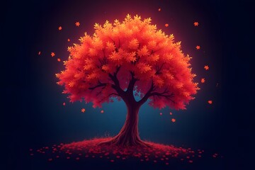stylized neon Colorful, decorative autumn tree graphics