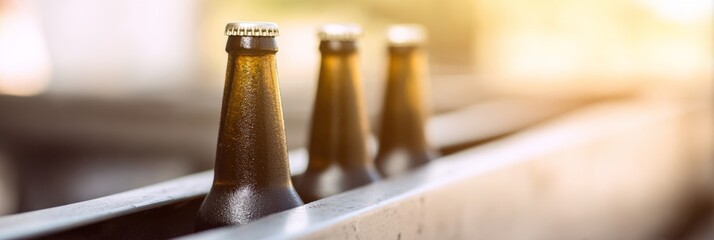 Golden-amber twilight serenades beer bottles poised for Oktoberfest revelry, embodying effervescent bubbliness and autumnal festivity vibes