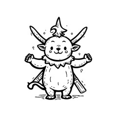 Enchanting cartoon character with horns and swords illustration evoking a sense of playfulness and