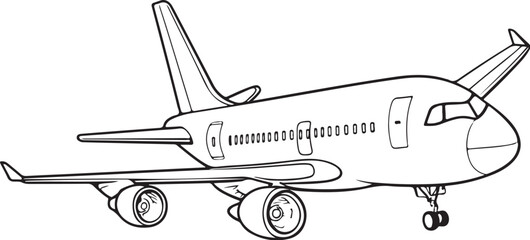 Airplane Plane Trip Flight Travel Traveling Hand-drawn Vector Illustration, Sketch Drawing Doodle Line Linear Symbol Icon Engraving Coloring Book, Black and White Isolated