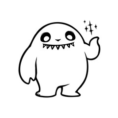 Friendly cute blob creature, white clean simple black outline, invitation, illustration, cheerful