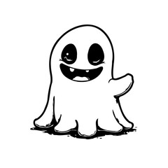 Friendly halloween ghost illustration with cartoonish features offering a cheerful greeting in