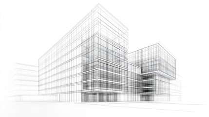 Fototapeta premium wirefrme distorted office building in a wireframe design