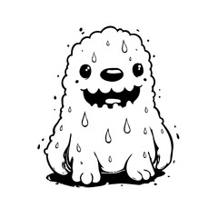 Humorous water droplet monster illustration showcasing whimsical art with expressive features and
