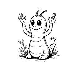 Illustration of a happy little alien creature with antennas enjoying the great outdoors and