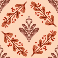 Autum Winter Pattern Background Illustration For Cover, Banner, Notes. Fall Winter Aesthetic Background.  Plant And Flower Pattern Background.