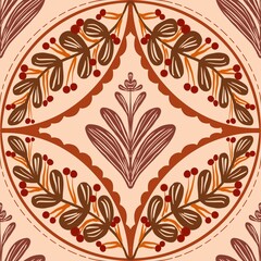 Autum Winter Pattern Background Illustration For Cover, Banner, Notes. Fall Winter Aesthetic Background.  Plant And Flower Pattern Background.