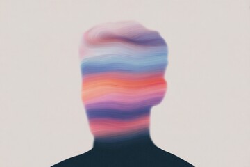 Abstract portrait showcasing colorful wave patterns blending into a silhouetted face in a minimalist design