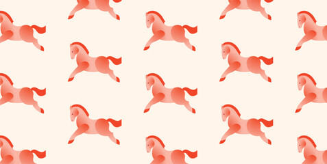 2026 Chinese New Year. Year of the Red Horse. Seamless pattern with zodiac horse in abstract style on light background. Vector decorative illustration for festive design, wallpaper, textile, card