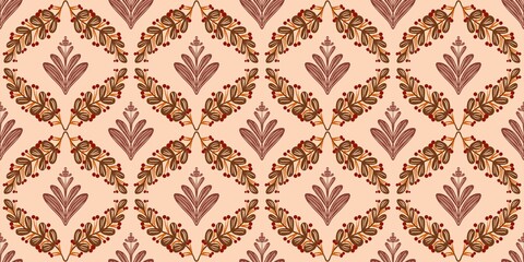 Autum Winter Pattern Background Illustration For Cover, Banner, Notes. Fall Winter Aesthetic Background.  Plant And Flower Pattern Background.