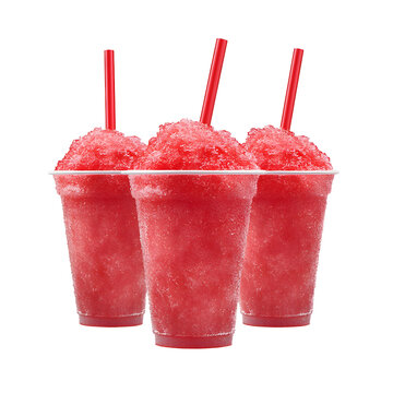 Three Refreshing Slushies in Clear Cups with Red - Cool Summer Drinks