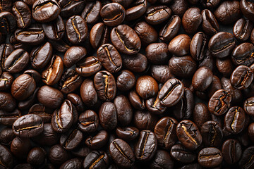 焙煎された茶色いコーヒー豆のクローズアップ素材
