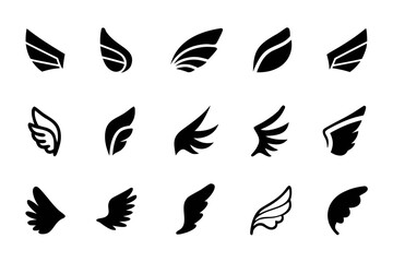 Fototapeta premium Collection of different wing shapes for tattoo, logo, emblem or design element in illustration format
