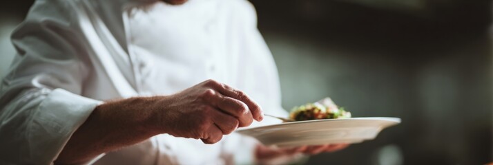 A Caucasian male chef delicately garnishes a gourmet dish, embodying Gastronomy Days culinary artistry and Slow Food philosophy