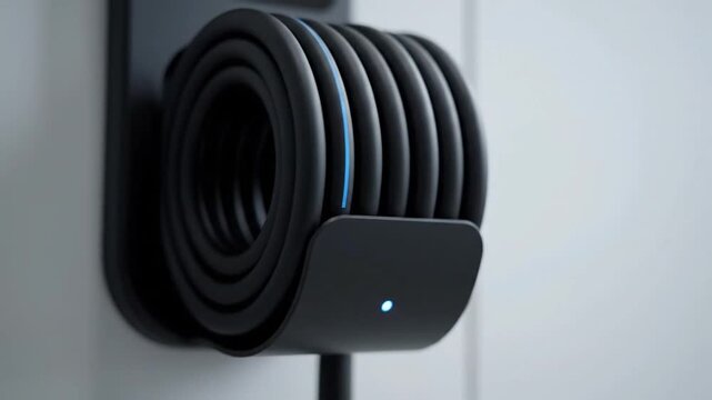 General People & Lifestyle Modern black wireless earbuds hanging on a wall hook