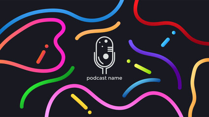 PODCAST GRADIENT DARK BACKGROUND COLORFUL WITH HAND DRAWN ORGANIC SHAPES LINES SIMPLE TEMPLATE DESIGN VECTOR. GOOD FOR COVER DESIGN, BANNER, WEB,SOCIAL MEDIA