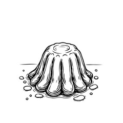 Monochrome dessert creation illustration showcasing a gelatinous food product with detailed