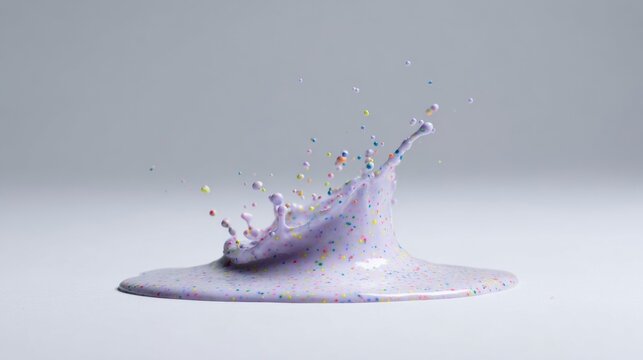 Splatter of dreamy lavender paint dotted with confetti erupts joyfully for Holi festivities or Vanity Day celebrations