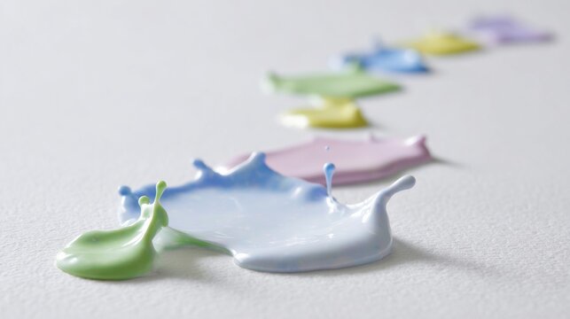 Rainbow-hued paint splashes dance whimsically on canvas, evoking Holi vibrance and abstract expressionism's playful chaos - Powered by Adobe