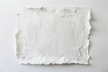 Obraz premium White, textured rectangular artwork with irregular, crumpled edges, showing variations in surface relief and depth, suggesting a sculpted or molded material