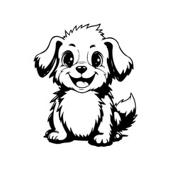 Playful cartoon dog with joyful expression and outlined details showing cute adorable features and
