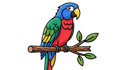 Obraz premium Colorful parrot illustration perched on branch vector drawing for kids and educational resources design