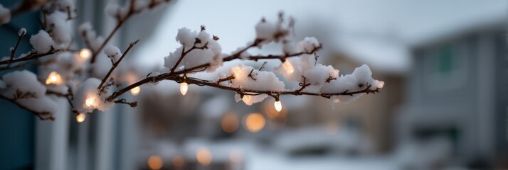 Winter's ethereal embrace cloaks twinkling lights on snow-laden branches, evoking Yule celebrations and Solstice serenity