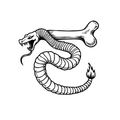 Fototapeta premium Serpentine emblem with a skeletal bone representing themes of mortality and transformative renewal