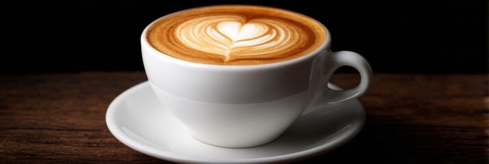 Velvety latte art heart crowned in creamy swirls, evoking Hygge warmth, International Coffee Day celebration, and artistic barista craft