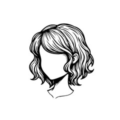 Simple elegant female hairstyle sketch artwork with short wavy hair vector design for branding and