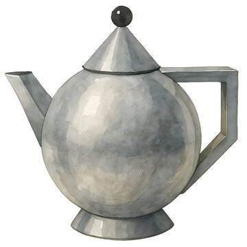 Watercolor Illustration of a Bauhaus Teapot Design 1