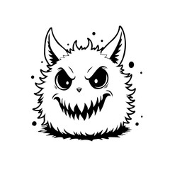 Spooky black and white monster cartoon, perfect for Halloween illustrations and thematic, holiday