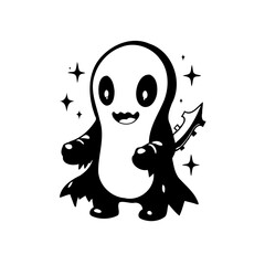 Spooky specter musician playing guitar during a haunting halloween night illustration character