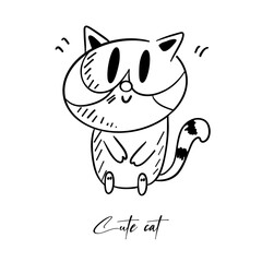 Cute cat illustration in outline style.  Simple and charming illustration 