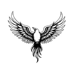 Striking monochrome phoenix illustration symbolic power mythology freedom depicted expansive wings