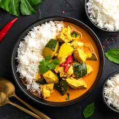 Chicken curry with rice and vegetables