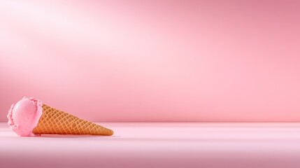 Pink Ice Cream Cone on Pink Background