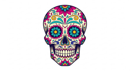 Dia de los muertos sugar skull vector illustration with colorful floral design for day of the dead celebration