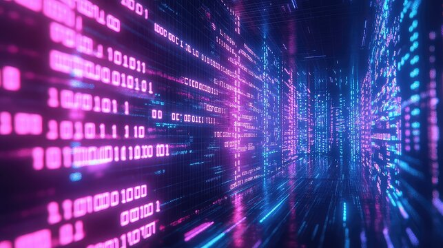 cyber neon style flickering binary code