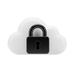 3D Cloud with Lock Security Icon isolated on white background