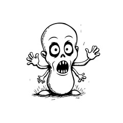 Whimsical depiction of a surprised alien creature raising its arms in astonishment or fright and