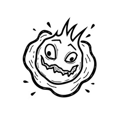 Whimsical doodle illustration of a comical character with spiky hair and goofy expression isolated