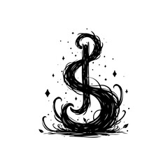 Whimsical Dollar Sign Illustration with Flowing Hair Effect and Celestial Accents Creates a Unique