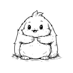 Whimsical fluffy creature character illustration in monochrome for children's books and creative