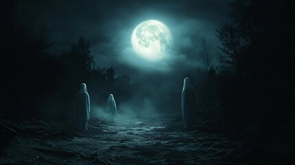 Night Coming Down The Ghosts In The Foggy Forest 