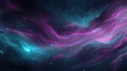 Fototapeta premium Abstract Space Nebula With Pink And Teal Colors