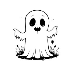 Whimsical halloween ghost illustration a cute spooky character with simple grass details adding